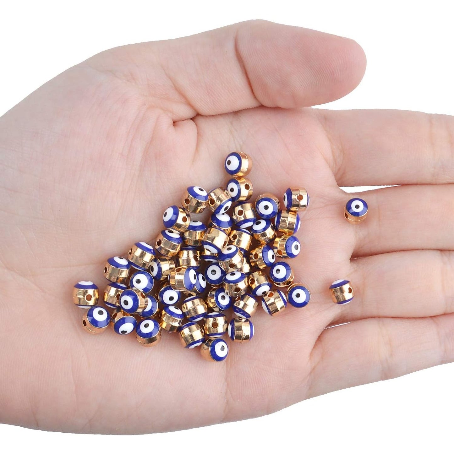 50pcs Blue Evil Eye Beads Gold Alloy Spacer Beads for DIY Crafts Jewelry