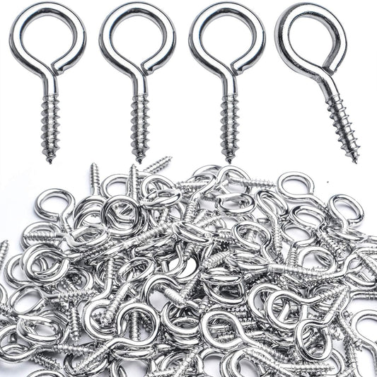 Eye Hooks Screw-in,100pcs Metal Eyes Hooks Eyelets Screw Threaded Self Tapping Eyelet Hooks 27x13mm for Resin Crafts Projects Outdoor Indoor Hanging