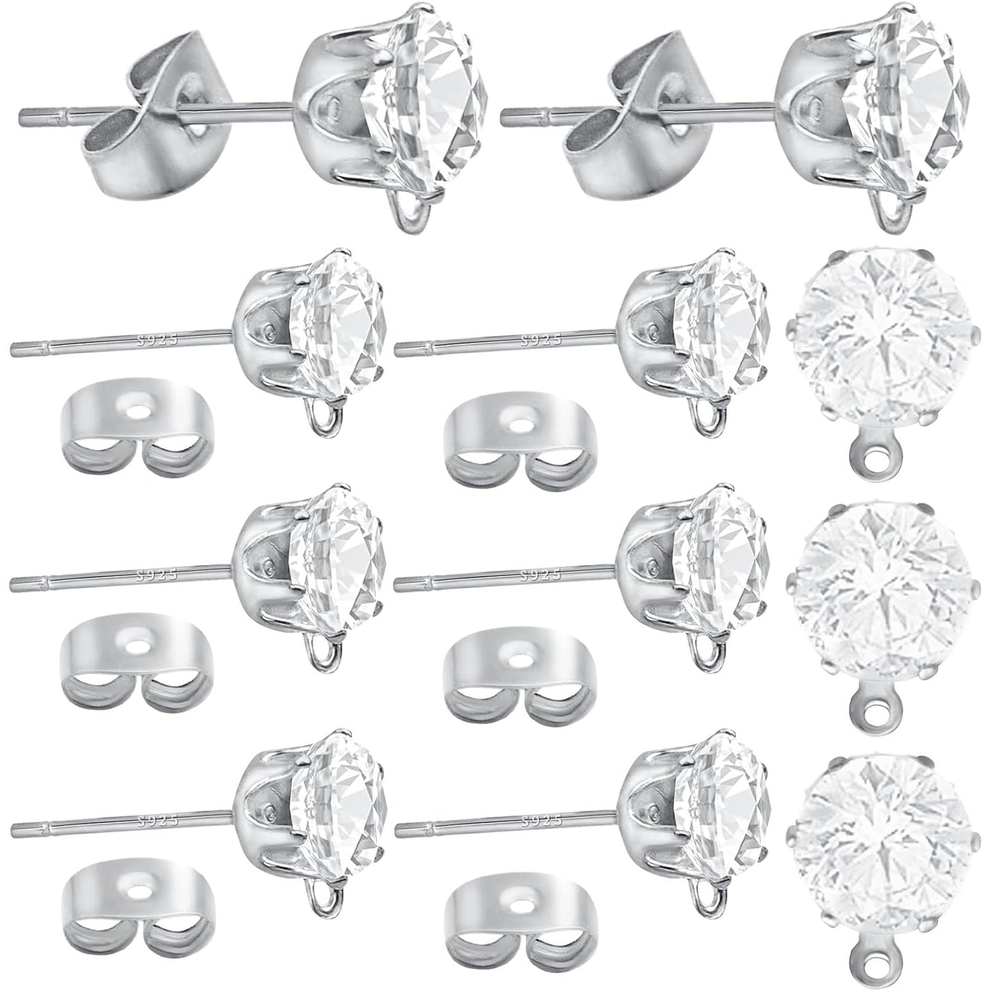 40pcs Crystal Rhinestone Earring Posts with Loop Cubic Zirconia Stud Earrings and 40pcs Earring Stoppers for DIY Jewelry Making Party Favor Gifts