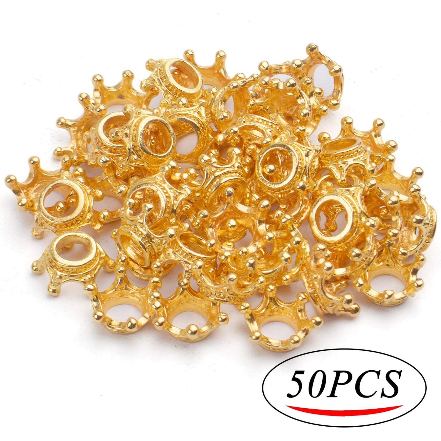 50pcs Crown Shape Charms Loose Beads Pendants Alloy Spacer Beads Big Hole Bracelet Connector Charm for Crafts DIY Jewelry Making
