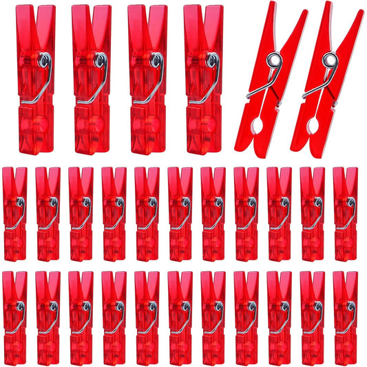 100 Pieces Clear Plastic Clothespins Mini Transparent Craft Clips Pictures Paper Peg Pins for Hanging Photos String Fairy Lights Wedding Party Decor, Red