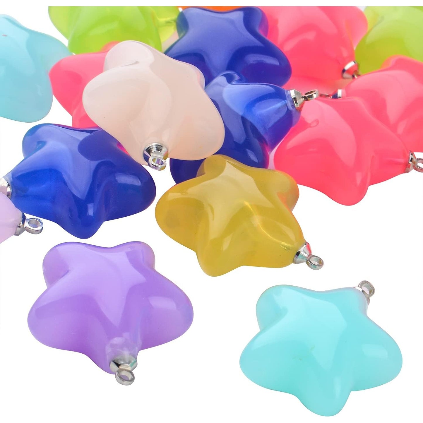 20pcs Mixed Color Star Pendants & Charms Resin Star Beads Craft Supplies for DIY Earrings, Necklace & Bracelet Jewelry Making Accessory
