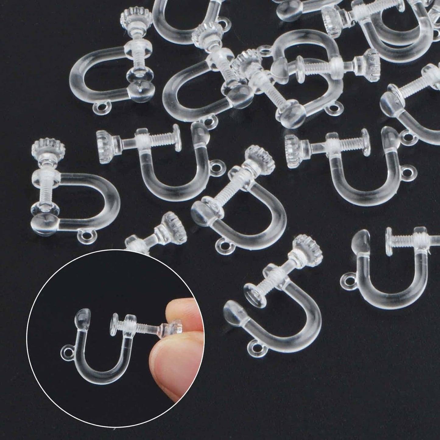 20 Pieces Clear Plastic Clip-on Earring Converters Screw Type Earring Clips Components Earring Findings with Loop for Non Pierced Ears DIY Jewellery Making