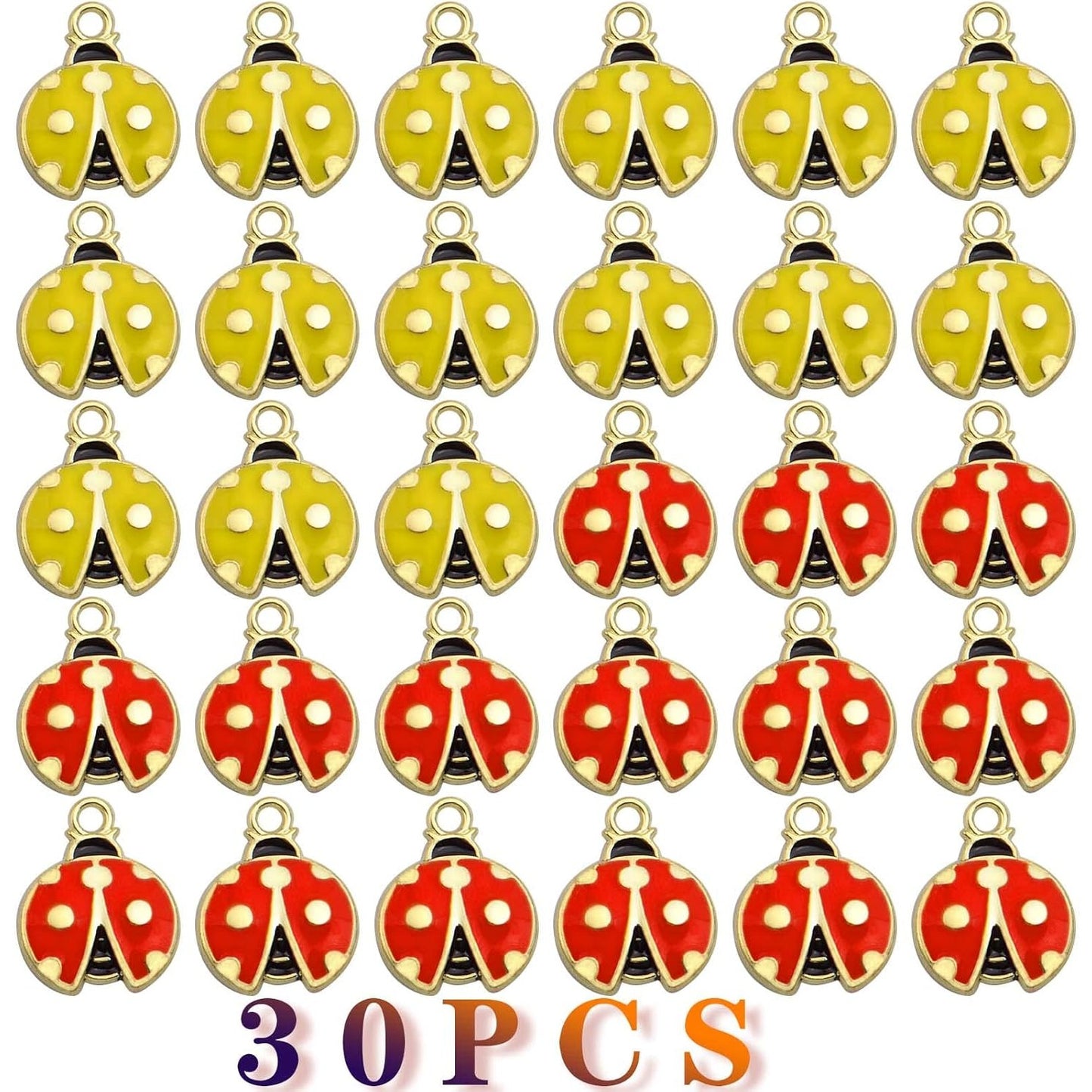 30pcs Enamel Lucky Ladybug Charms Alloy Small Flying Insect Cute Animal Dangle Pendants Embellishments DIY Jewelry Making Scrapbooking Handmade Decoration, 2 Colors