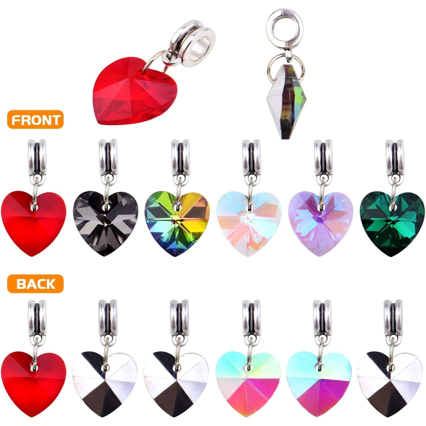 24pcs 6 Colors Heart Shaped Dangle Pendants Charms Faceted Crystal Heart Bead Charms with Bail Hanger for DIY Necklace Earrings Bracelets Jewelry Making
