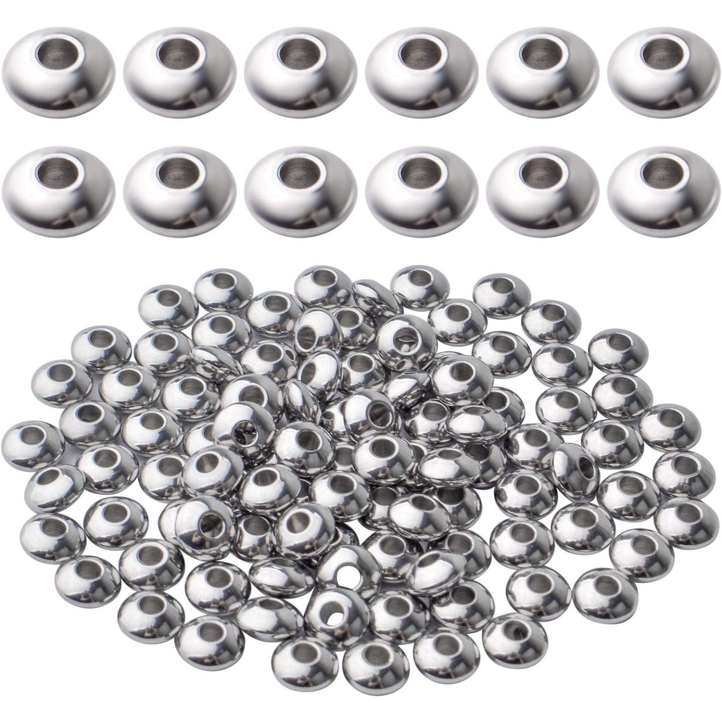 100pcs Stainless Steel Round Spacer Bead Smooth Beads Saucer Spacers Jewelry Spacer Charms for DIY Earring Necklace Bracelet Jewelry Crafts Making
