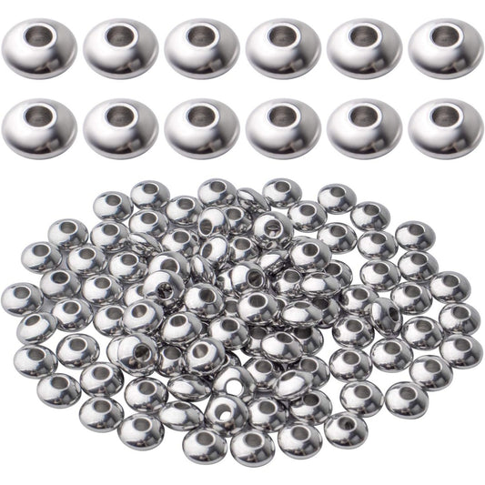 100pcs Stainless Steel Round Spacer Bead Smooth Beads Saucer Spacers Jewelry Spacer Charms for DIY Earring Necklace Bracelet Jewelry Crafts Making