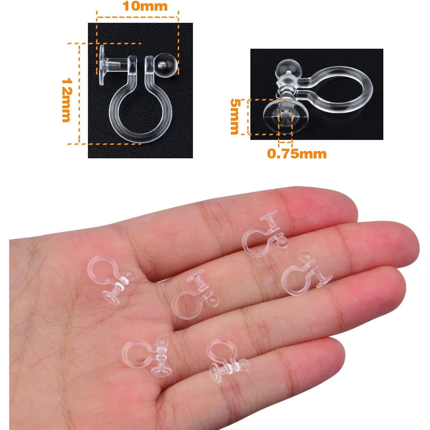 20 Pieces Clear Clip-on Earring Converters Resin Earring Finding Components for Non Pierced Ears DIY Earring Jewelry Making, 12x10mm
