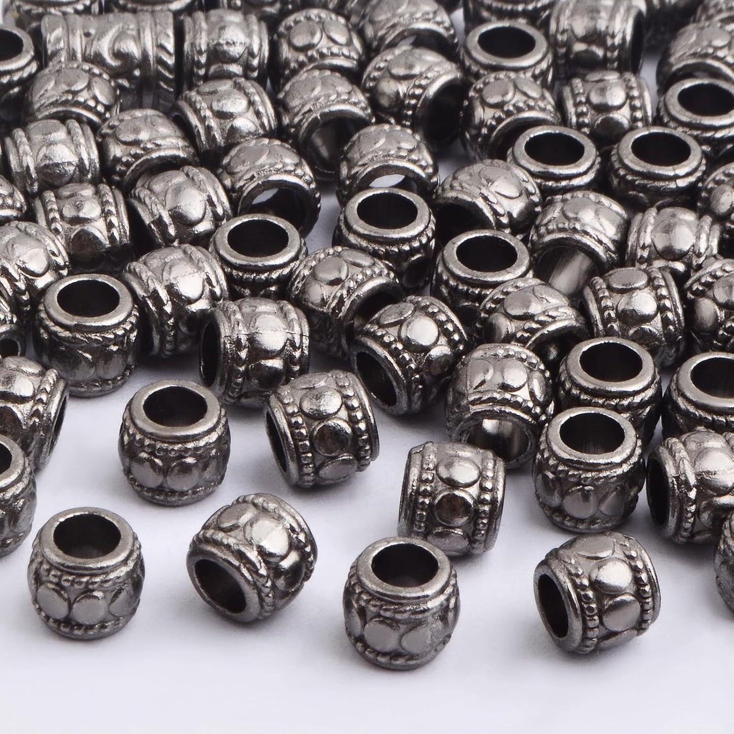 100pcs Large Hole Round Spacer Beads Alloy Column Tube Loose Beads Metal Decorative Bead Charms Handmade Accessories for DIY European Bracelet Jewelry Making Supplies, Gun Black