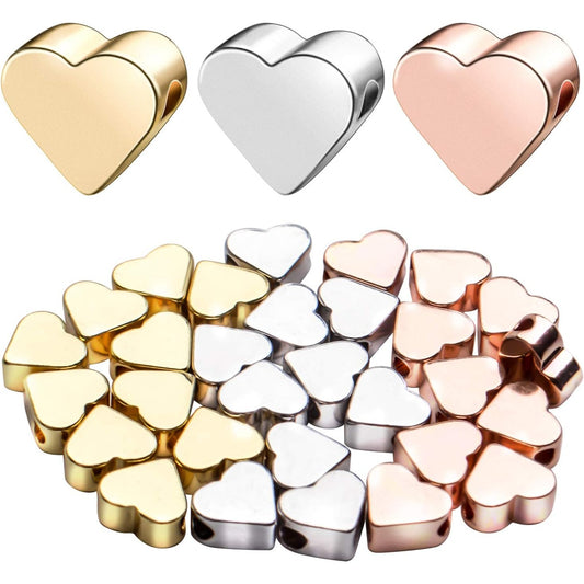 Spacer Beads Jewelry Accessories, 30PCS Small Hole Heart Beads Spacer Loose Separated Beads Brass Double Side Pendants Charms for Handmake DIY Bracelet Necklace Valentine's Day,7 * 6 * 3mm
