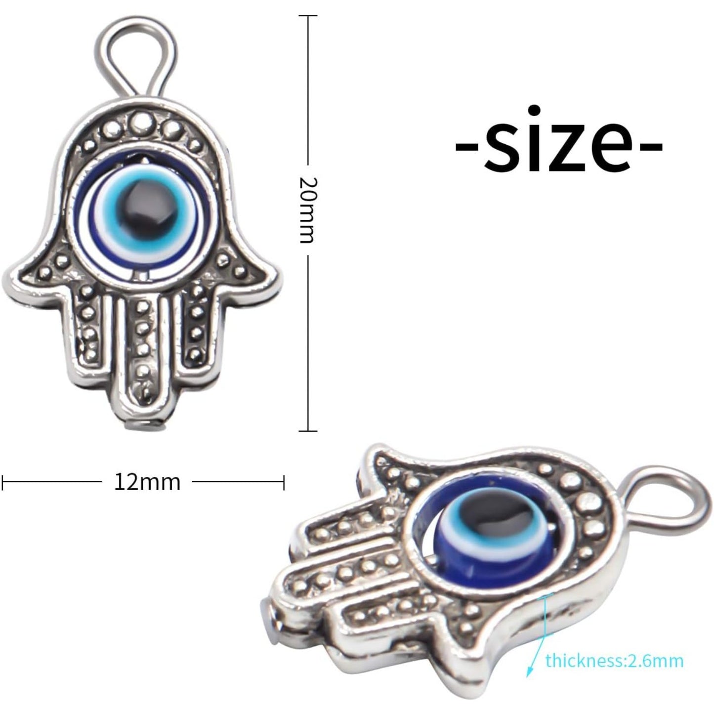Hamsa Hand Beads Frame Charms,30 Pieces of Hamsa Evil Eye Pendant Hand of Fatima Symbol Charms Jewelry Making Findings for DIY Necklace Bracelet(Gold & Silver & Bronze)