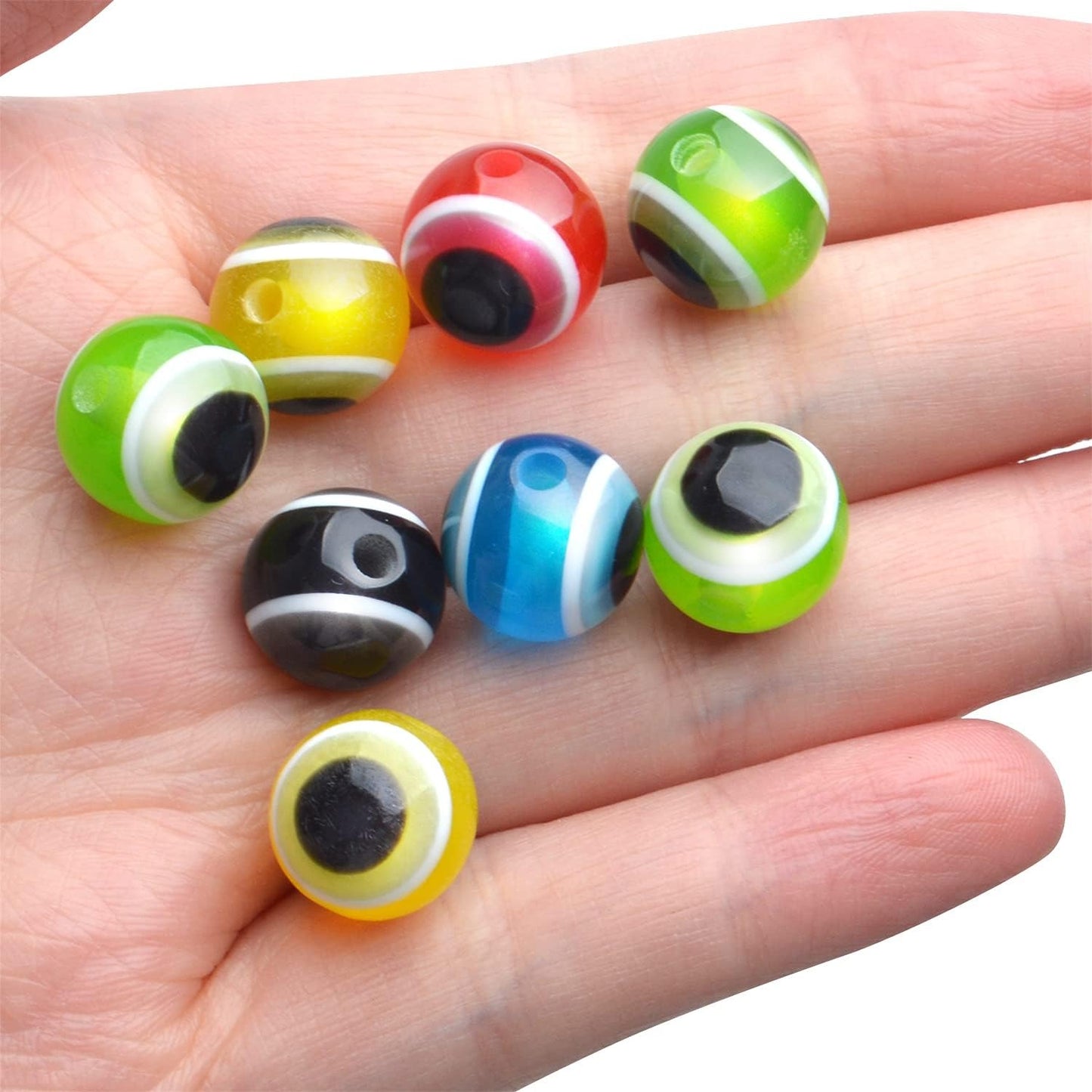Evil Eye Beads Charms, 100pcs 12 mm Multi-color Lampwork Evil Eye Beads Flat Round Charms Handmade Spacer Beads Pendants Accessories for Bracelets Necklace Jewelry Making
