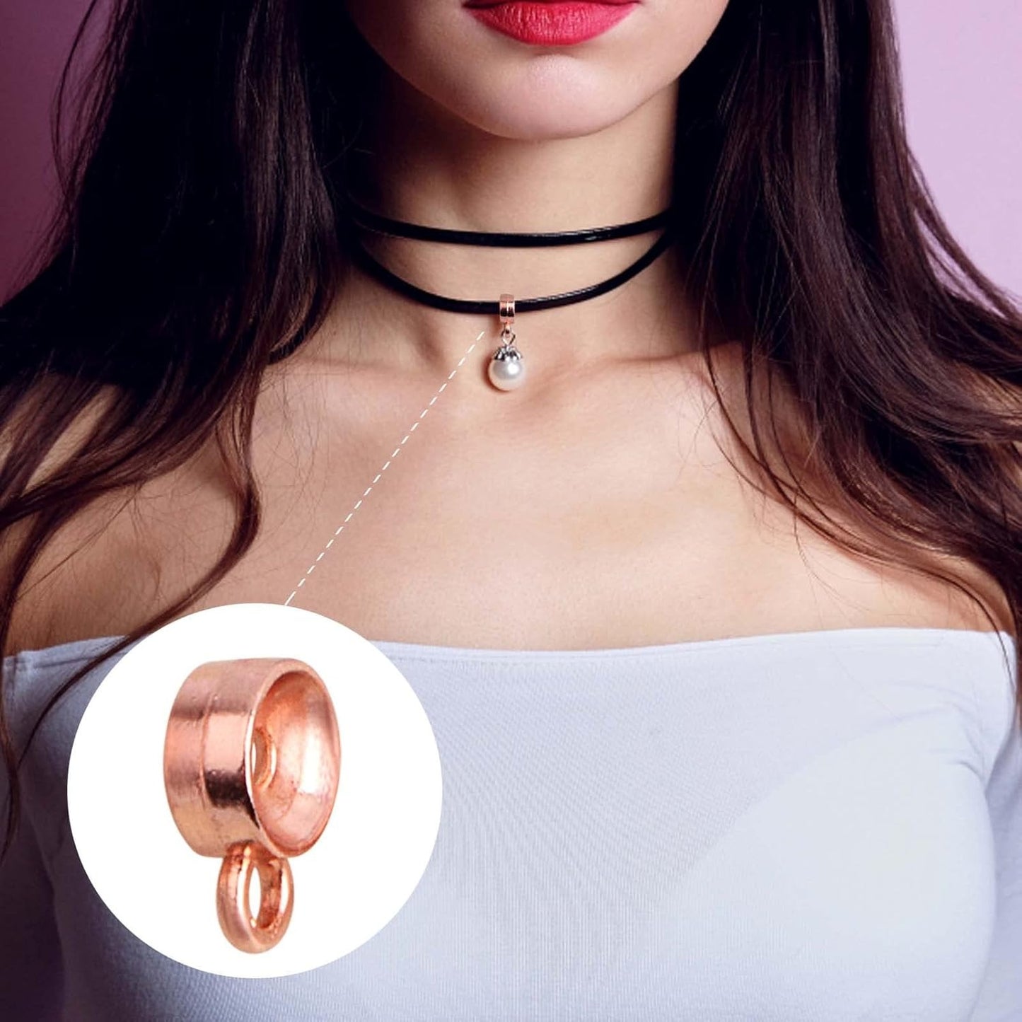 100 Gram Rose Golden Bail Tube Beads Alloy Bail Beads Connectors Tube Rondelle Spacer Bead Hanger Links for DIY European Bracelet Pendant Jewelry Making, 5 Styles