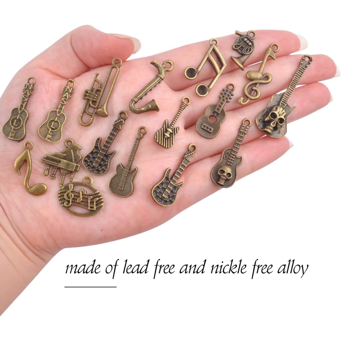 100 Gram Antique Bronze Mixed Music Charms Collection Vintage Alloy Musiccal Instrument Notes Dangle Pendants Craft Supplies for DIY Necklace Earrings Jewelry Making