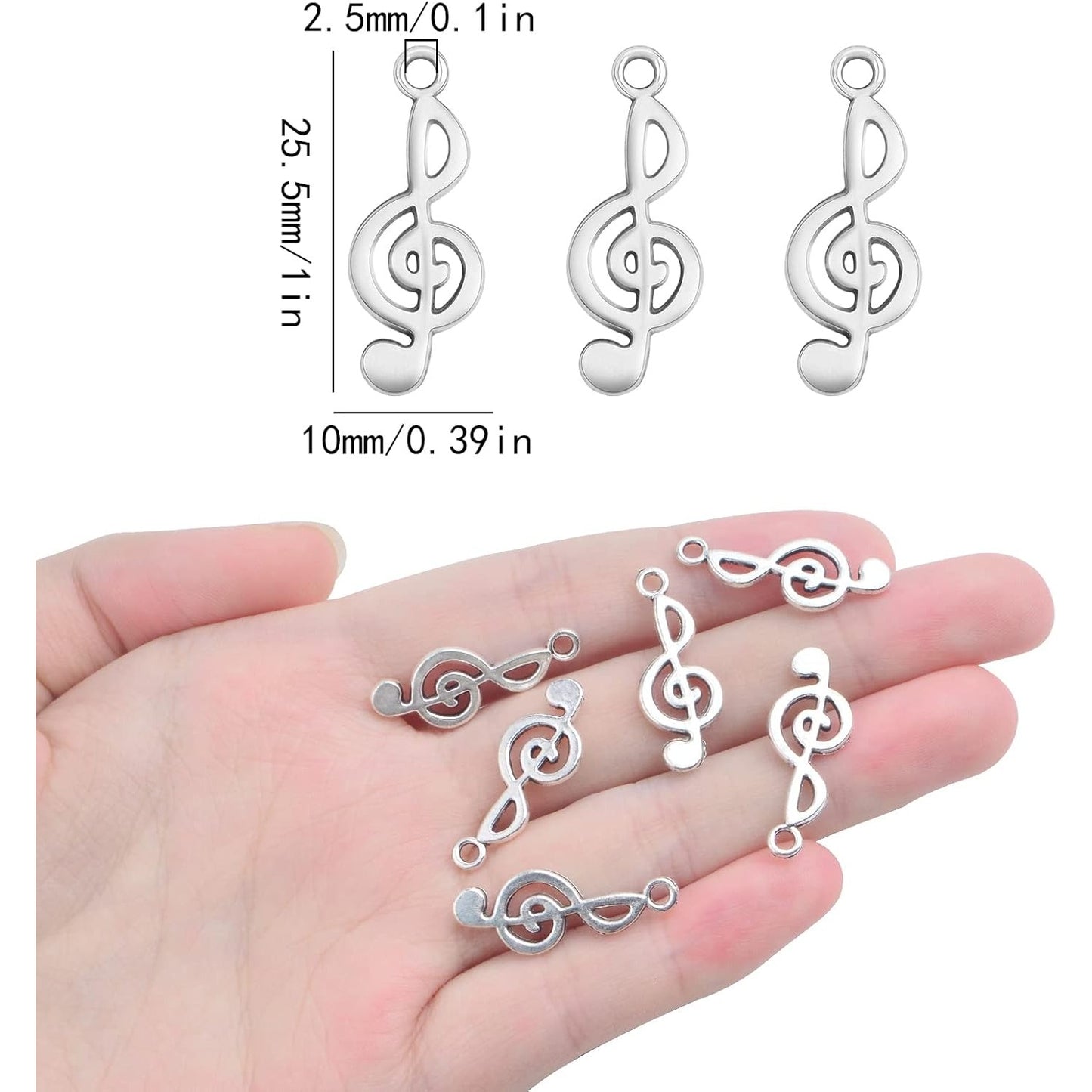 100pcs Antique Silver Musical Note Charms Vintage Alloy Music Symbol Pendants Elegant Chic Instrument Charms for DIY Jewelry Making Findings Art Craft Supplies