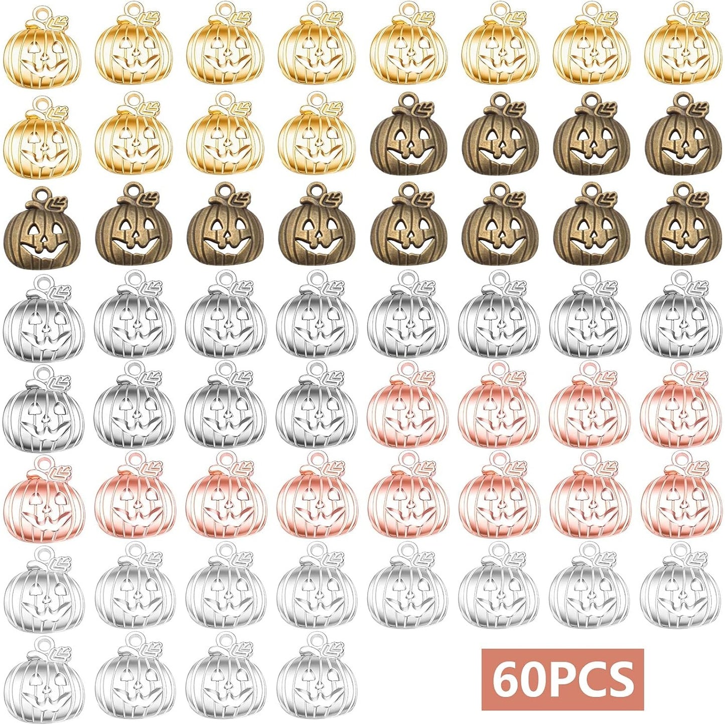 60pcs 5 Colors Pumpkin Charm Pendants Alloy Halloween Pumpkin Lantern Charms Craft Supplies for DIY Necklace Bracelet Earrings Jewelry Making Accessory, 18.4 mm x 15.8 mm