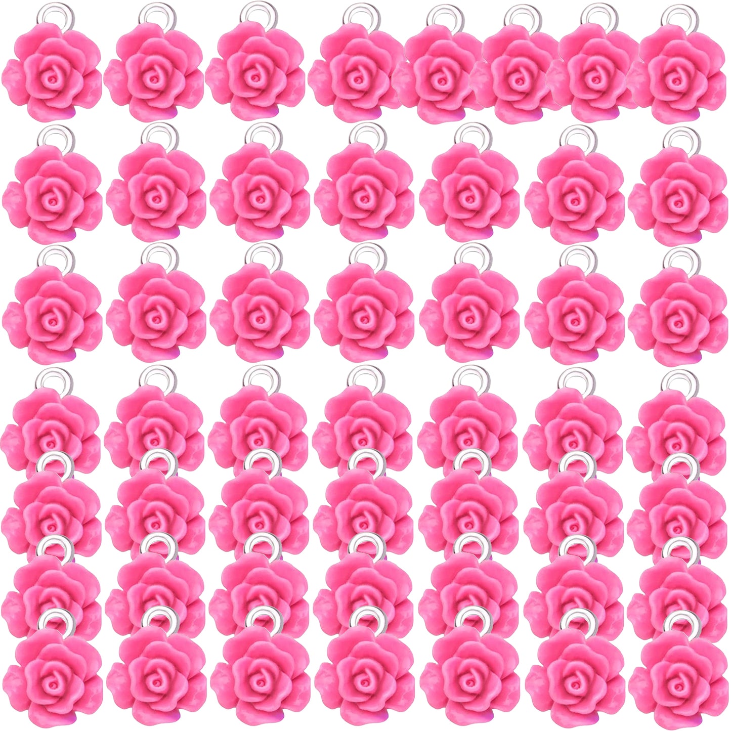 50pcs 10 mm Mixed Colors Resin Rose Flower Pendant Charms Lovely Flower Bead Charms Jewelry Making Accessories for DIY Craft Earrings Necklace Bracelet Birthday Party Favor Gifts
