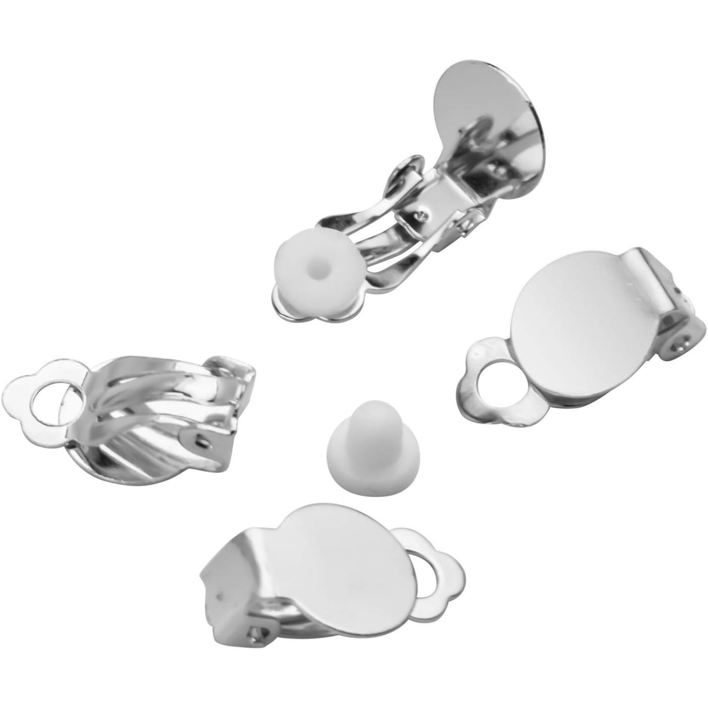 50pcs Round Flat Back Tray Earring Clips Non Pierced Earring Components and 50pcs Soft Cushion for DIY Earrings Jewelry Making,Silver