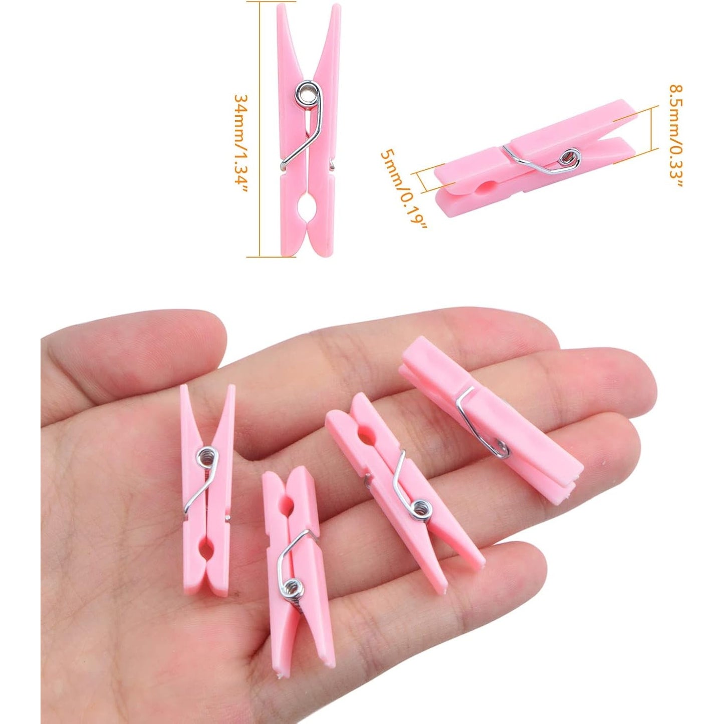 100 Piece Pink Plastic Photo Clips Small Laundry Clothespins Clips Decorative Craft Paper Clips for String Fairy Lights Picture Home Office Decor, 34 x 5 x 8.5 mm