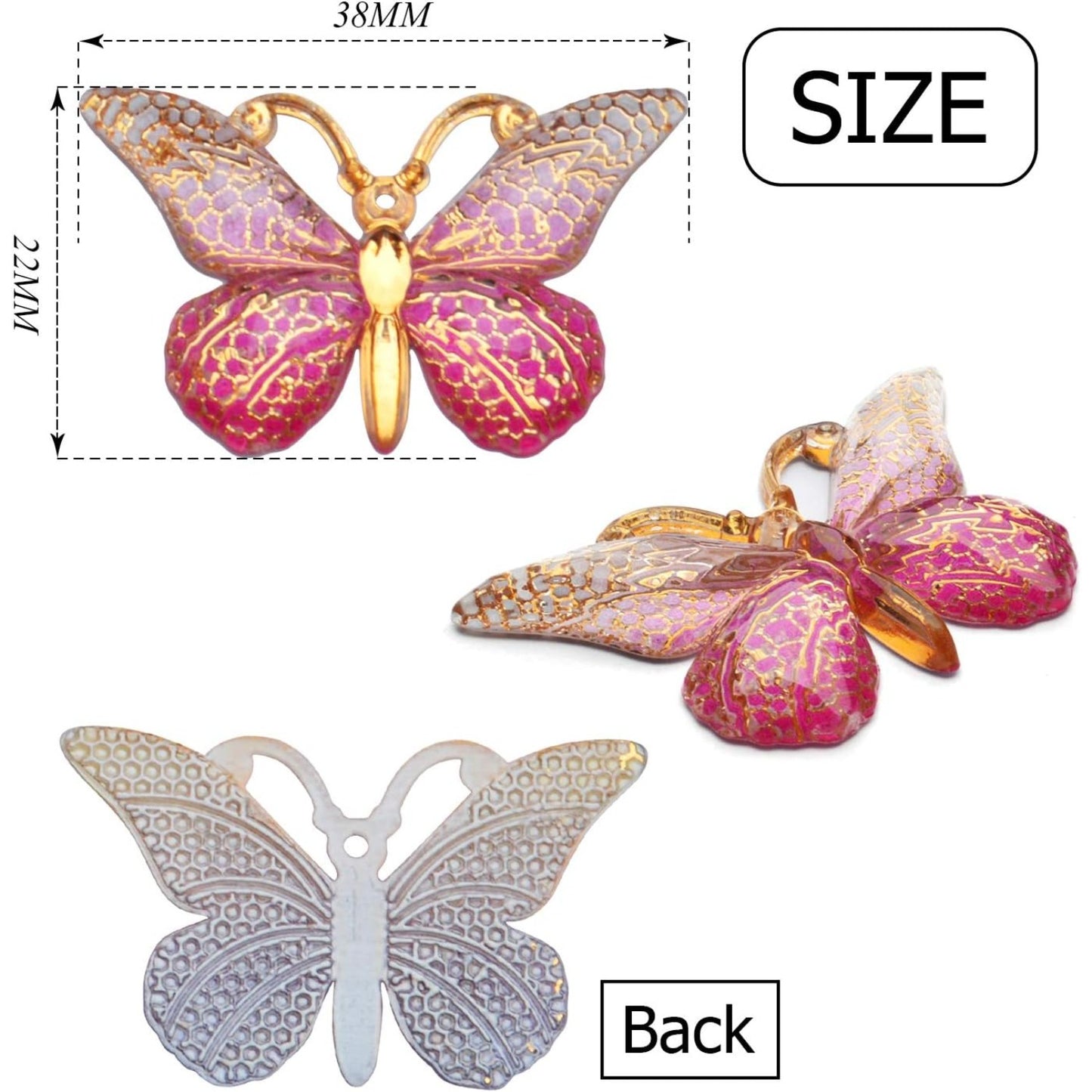 20pcs Colorful 3D Butterfly Charms Plastic Butterfly Pendants Hand Jewelry Accessories for DIY Earrings Bracelet Necklace