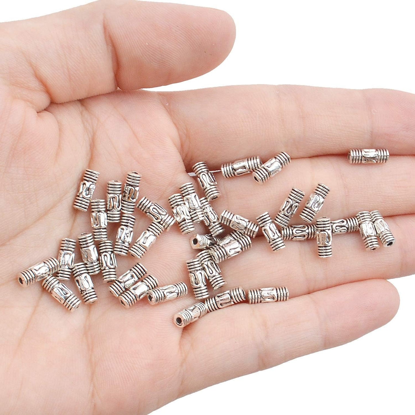 100pcs Antique Silver Column Spacer Beads Tibetan Alloy Tube Metal Spacers for Jewelry Necklace Bracelet Making,8.5x3mm