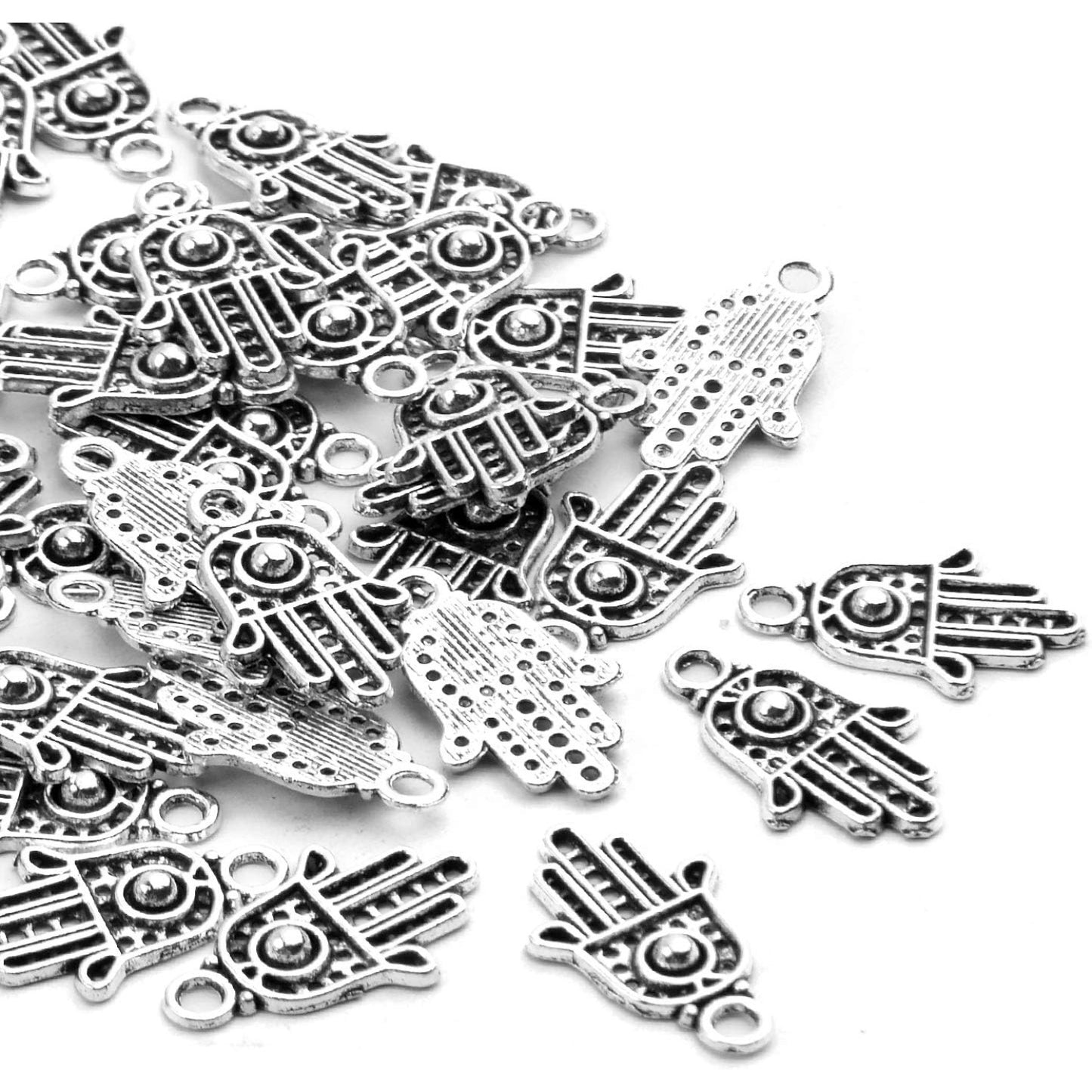 100pcs Antique Silver Hamsa Hand Charms Hand of Fatima Pendants Jewelry Making Findings for DIY Necklace Bracelet
