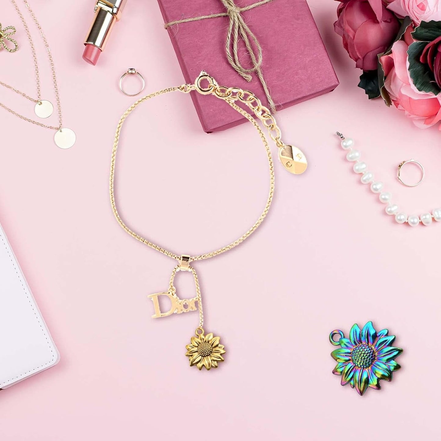 70pcs Sunflower Pendant Charms Tibetan Alloy Sun Flower Bead Dangle Charms Craft Supplies for DIY Earrings Necklace Bracelet Jewelry Making Findings, 7 Colors