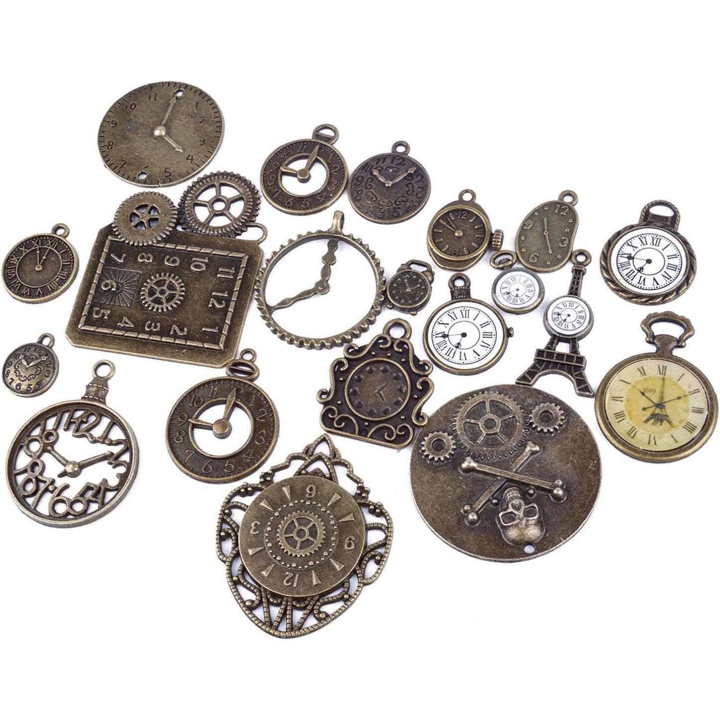 20pcs Mixed Antiqued Bronze Charms Clock Face Charm Pendant, DIY Crafts, Gears, Jewelry Making, Steampunk Pendants