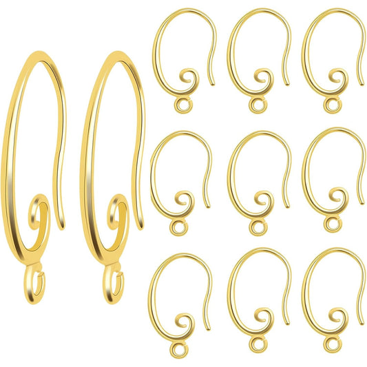 10pcs 18K Real Golden Plated Earring Hooks Hypoallergenic Brass V Shape Ear Wires Hooks with Loop Earring Findings for DIY Dangle Earrings Jewelry Craft Making