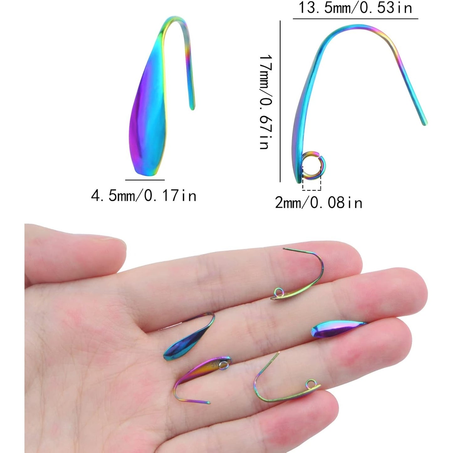 50pcs Stainless Steel Earring Hooks Hypoallergenic V Shape Ear Wires Hooks with Loop Earring Components for DIY Dangle Jewelry Making Findings, Rainbow Color