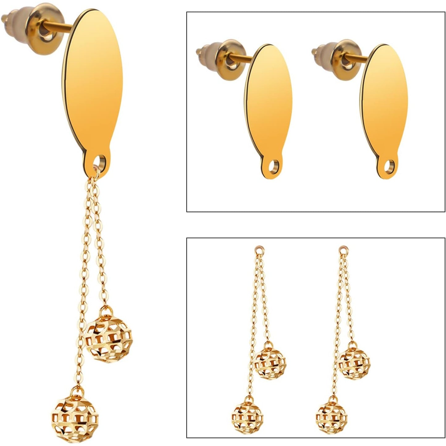 Stud Earring Findings - 20pcs Stainless Steel Oval Studs Blank Post with Loop and 20pcs Butterfly Backs for Making