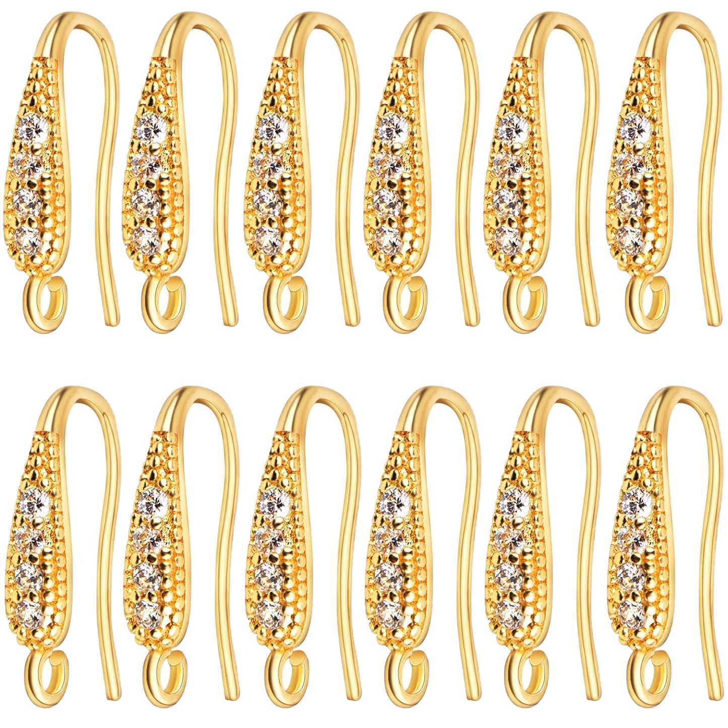 12pcs Cubic Zirconia Earring Hooks Hypoallergenic Brass French Ear Wire Fish Hooks Rhinestone Earrings with Loop for DIY Dangle Earrings Jewelry Making, 3 Colors