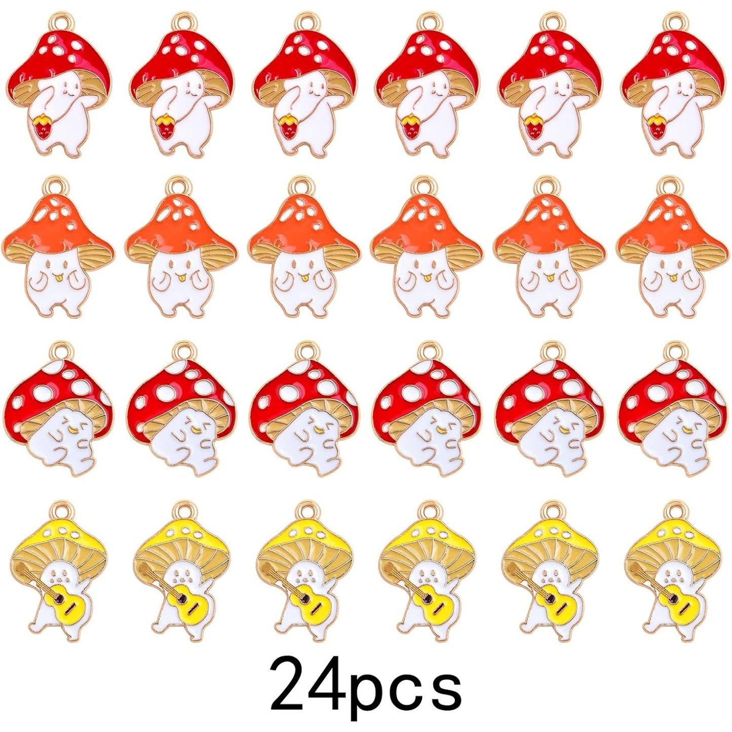 24pcs Enamel Mushroom Pendant Charms Alloy Cute Fairy Mushroom Dangle Charms Jewelry Findings Accessories for DIY Necklace Bracelet Earrings Craft Supplies Gifts, 4 Styles