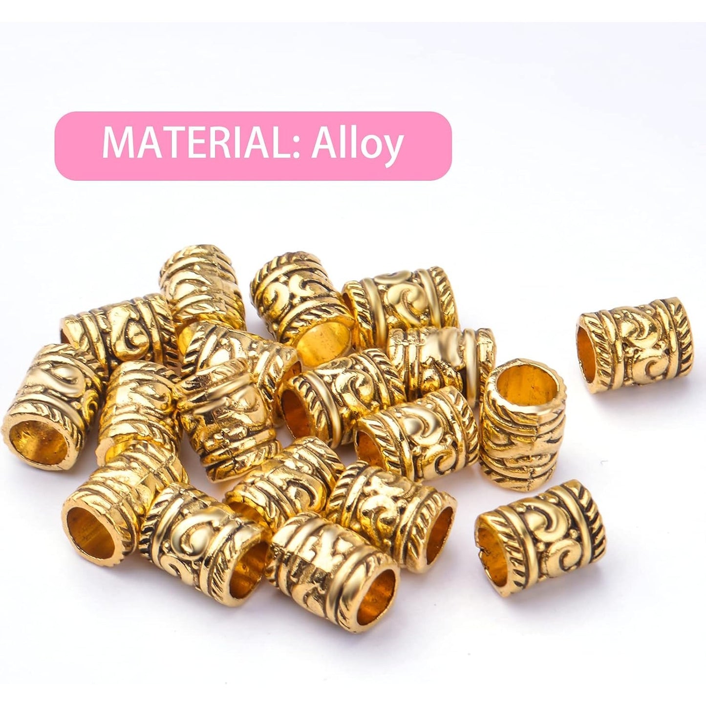 100pcs Antique Gold Large Hole Spacer Beads Tibetan Alloy Barrel Column Beads Hollow Tube Beads for European Bracelet Necklace DIY Jewelry Making Accessories, Hole: 5 mm