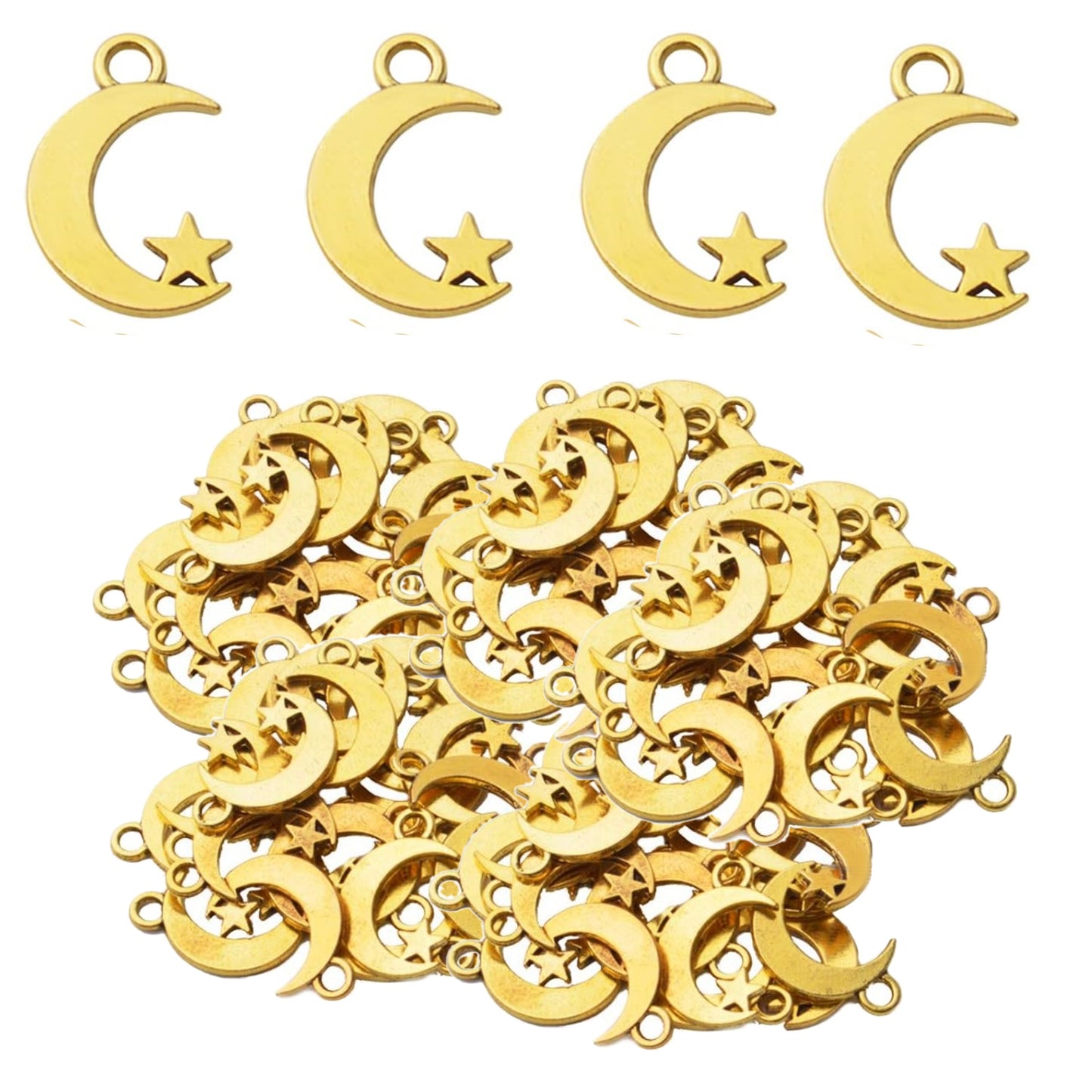 100pcs Alloy Moon Star Charm Pendants Celestial Beads Charms for DIY Earrings Necklace Bracelet Jewelry Crafts Making,4 Colors