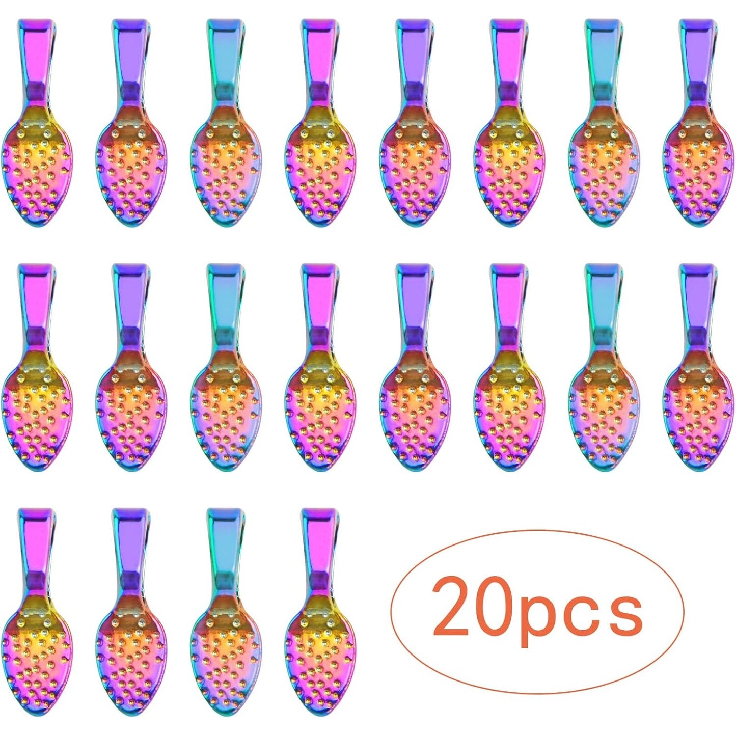 20 Pieces Spoon Glue on Bails Pendants Oval Shape Shiny Earring Bails Pendants Charms for DIY Glass Tiles Bracelet Jewelry Making Supplies, Rainbow Color