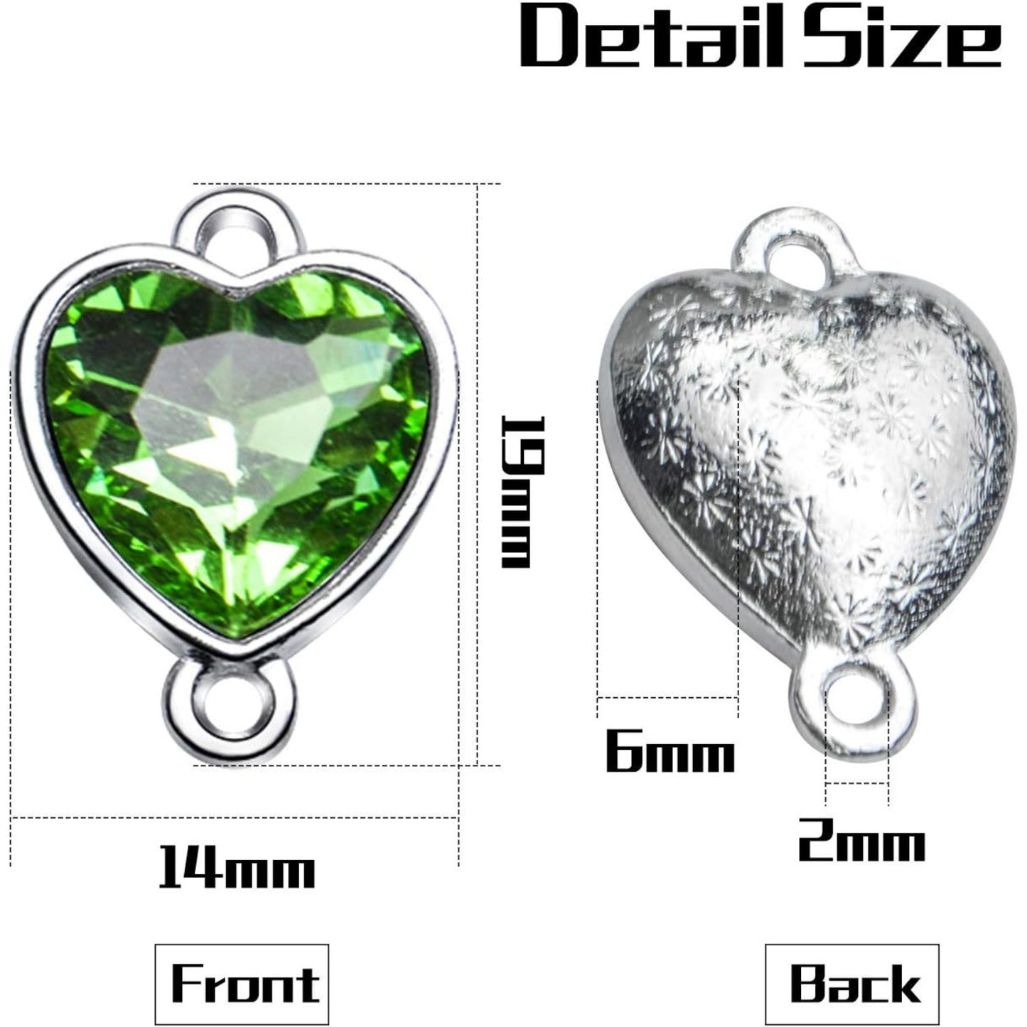 Crystal Birthstone Pendants, 20pcs Mixed Colors Heart Crystal Birthstone Charms Glass Gemstone Pendants Flat Round Glass Links Charms with Double Loop Bail Connectors for Jewelry Making