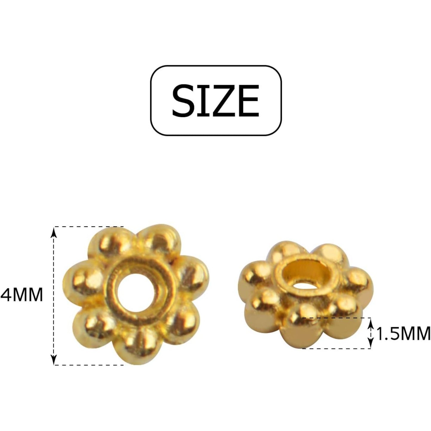 BronaGrand 500pcs Metal Daisy Spacer Beads 4mm for DIY Jewelry Making (Gold)