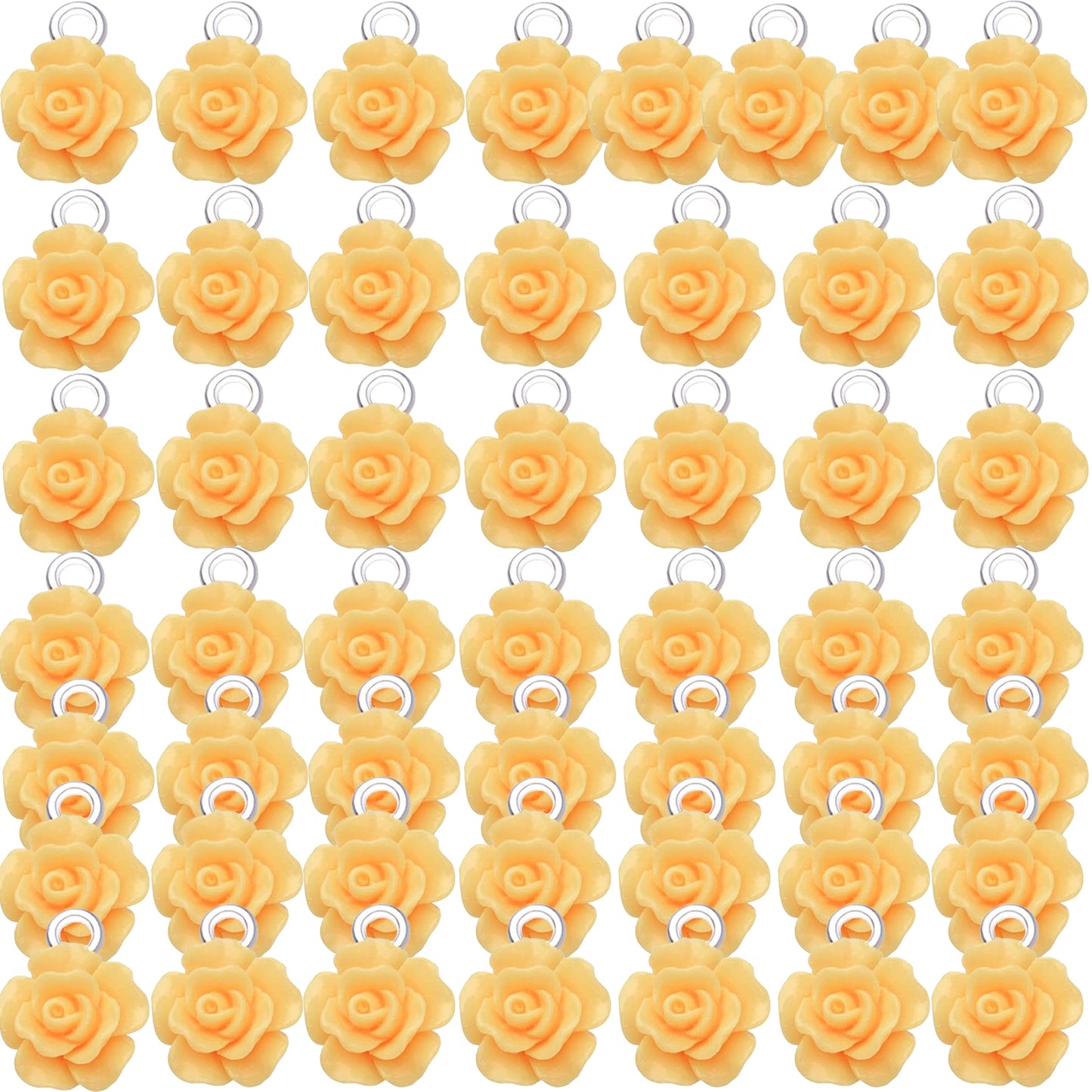 50pcs 10 mm Mixed Colors Resin Rose Flower Pendant Charms Lovely Flower Bead Charms Jewelry Making Accessories for DIY Craft Earrings Necklace Bracelet Birthday Party Favor Gifts