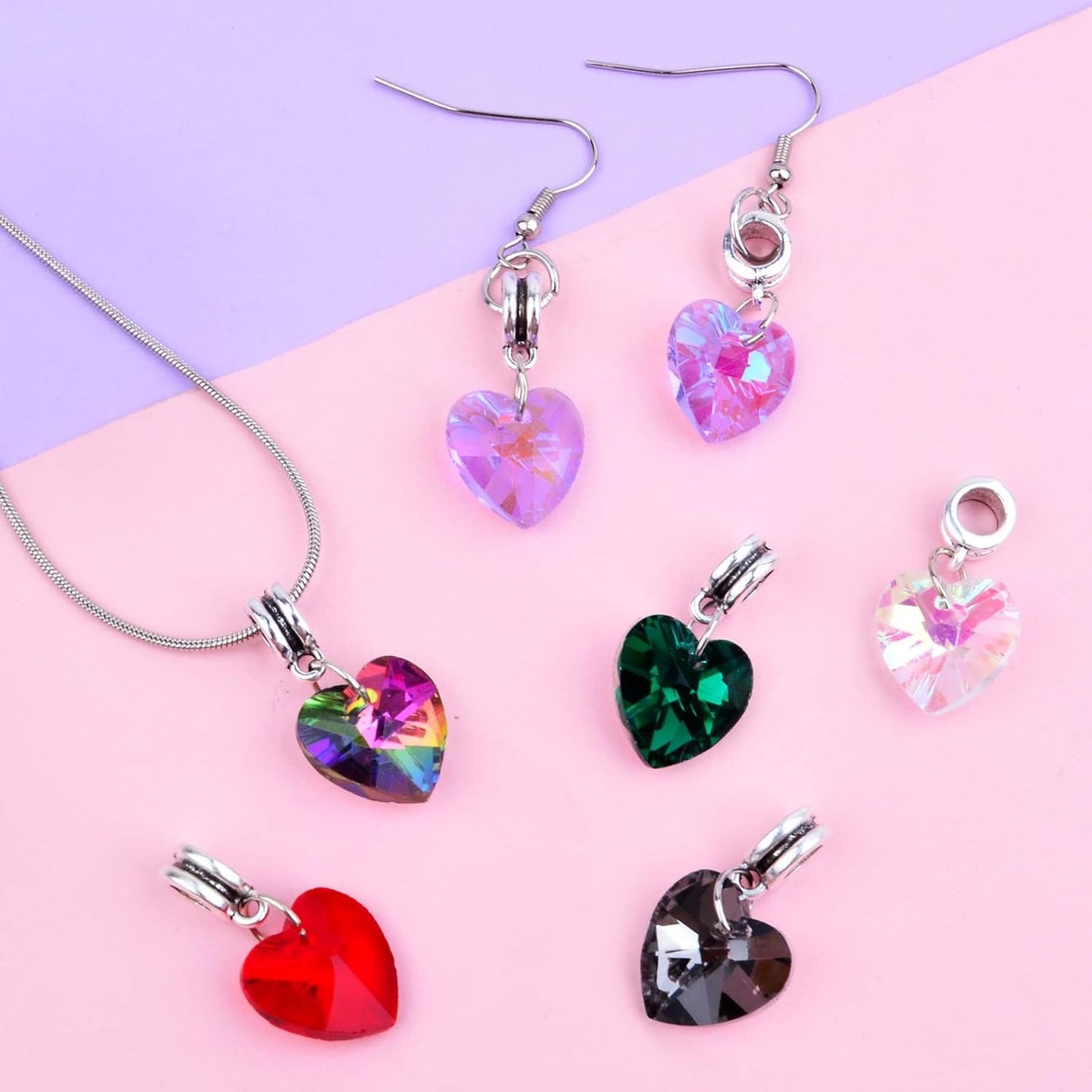 24pcs 6 Colors Heart Shaped Dangle Pendants Charms Faceted Crystal Heart Bead Charms with Bail Hanger for DIY Necklace Earrings Bracelets Jewelry Making