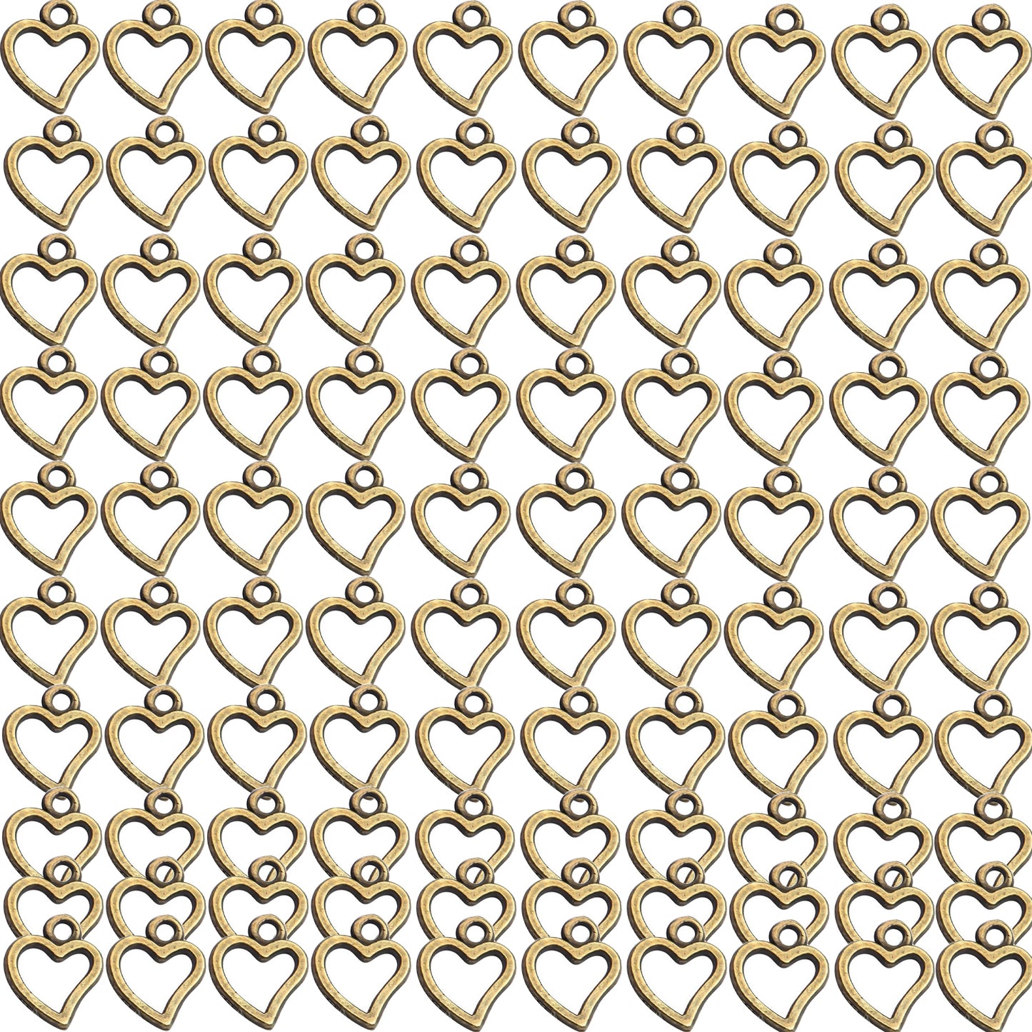 Heart Pendant Charms, 100 Pcs Tibetan Hollow Heart Shape Charms Alloy Love Pendants for Jewelry Making Crafting, Golden, Rose Golden, Antique Silver, Bright Silver and Antique Bronze