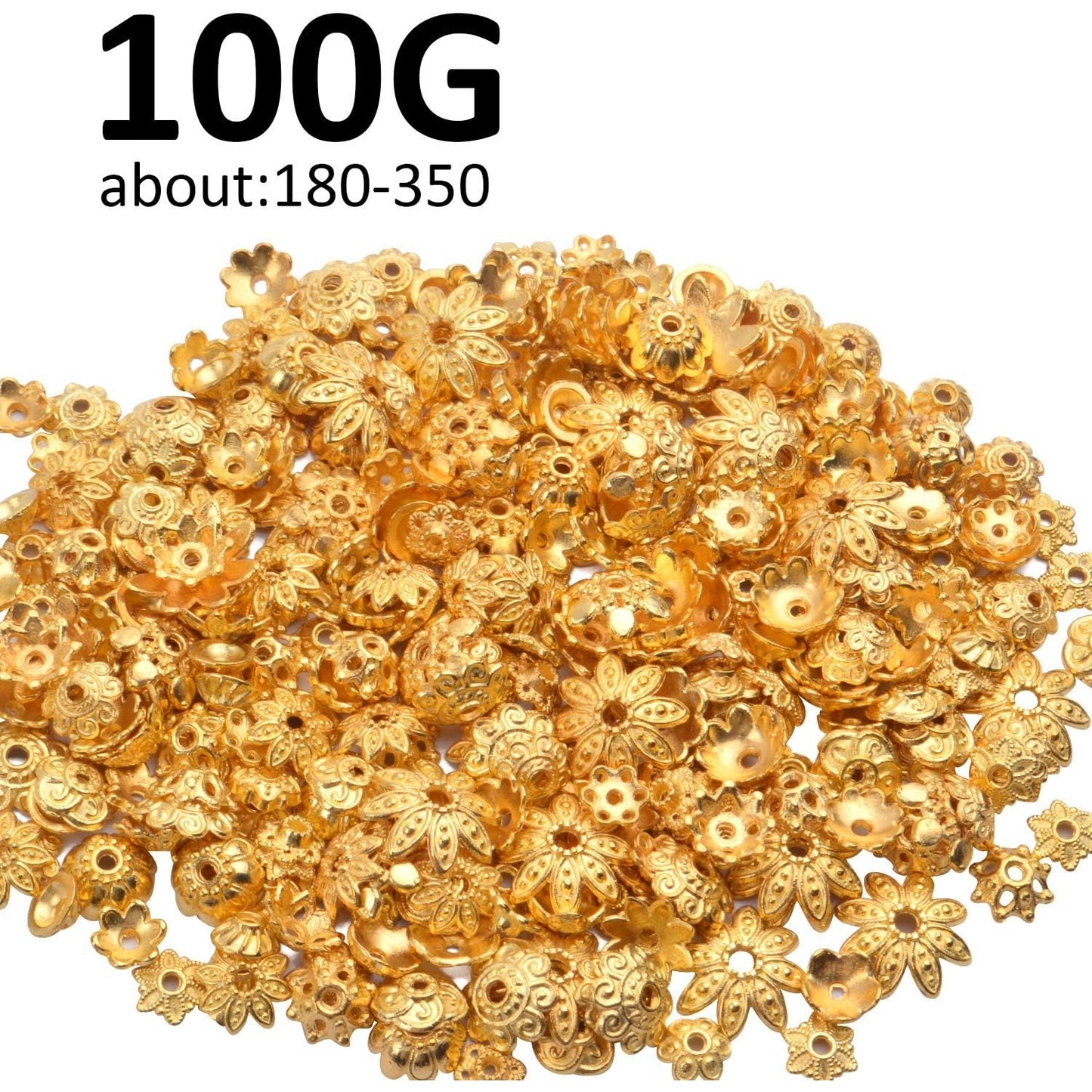 100 Gram(About 250-350pcs) Bead Caps Metal Spacers Jewelry Findings Accessories for Bracelet Necklace Jewelry Making,Gold