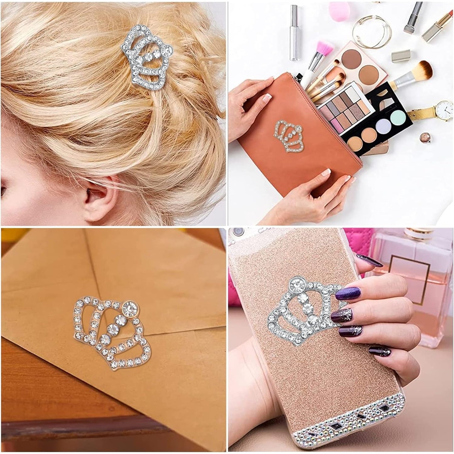 20pcs Rhinestone Crown Charms Alloy Queen Crown Diamond Embellishment Pendants Hair Accessories for DIY Bracelet Jewelry Making Wedding Decoration, Golden and Silver