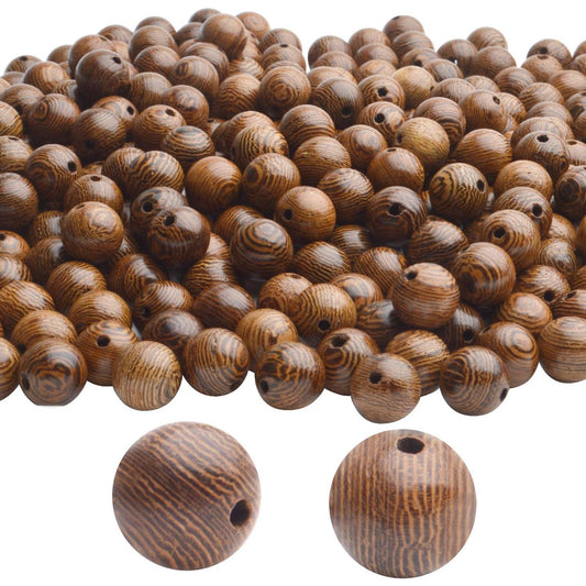 300pcs 10mm Dark Brown Wenge Wood Beads Natural Macrame Round Wood Bead Round Ball Bead Wooden Beads for Bracelets and Jewelry Making