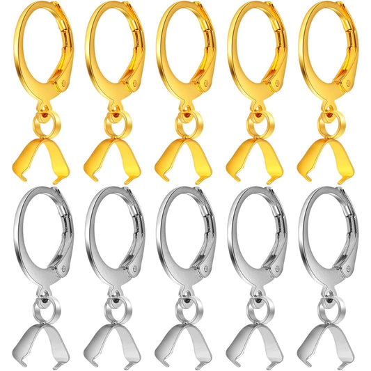 20pcs Stainless Steel French Earring Hooks Hypoallergenic Leverback Ear Wire Round Earring Hooks with Pendant Clasps for DIY Earring Jewelry Making Supplies, 2 Colors