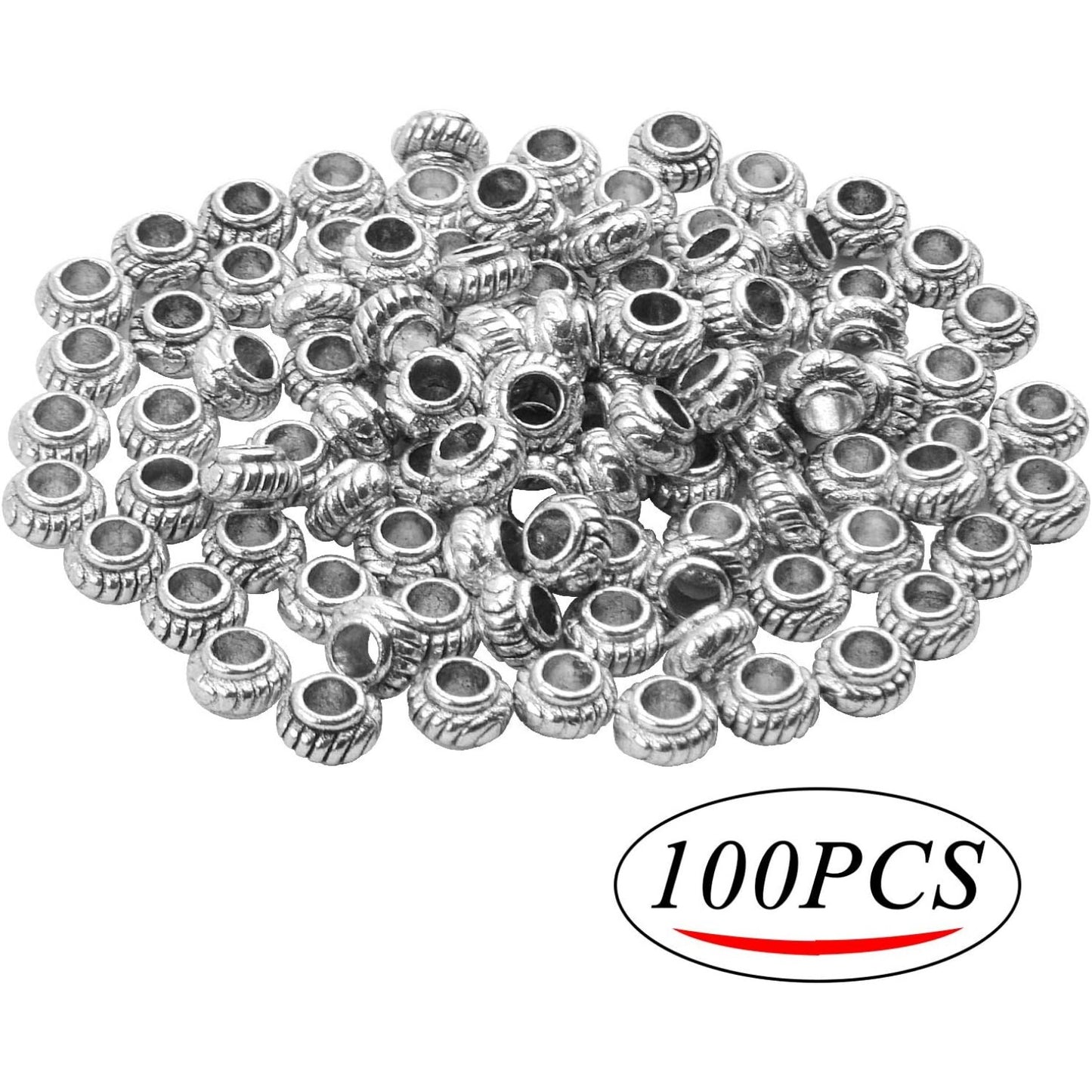 100pcs Silver Spacer Beads Round Tibetan Alloy Spacers Loose Spacer Bead for Necklace Bracelet Crafts,5.8 * 3.6mm