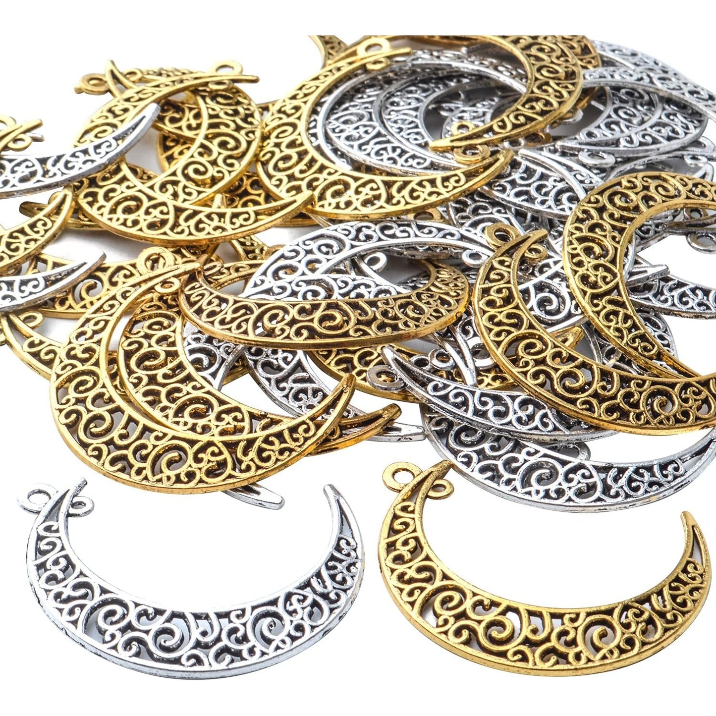 40pcs Hollow Moon Charms Crescent Moon Pendants Celestial Charms Crafts Supplies for DIY Bracelet Necklace Jewelry Making Accessory