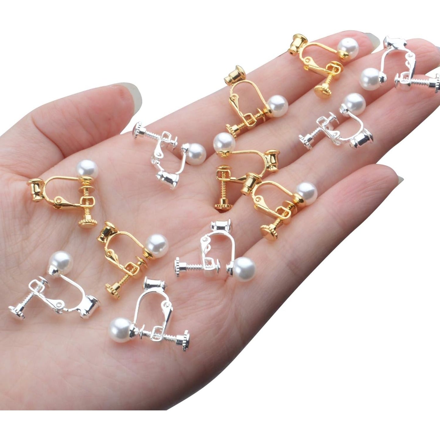 Clip-on Earring Converters, 12pcs Imitation Pearl Earring Clip Converter Screw Type Brass Earrings Findings with Loop for Non-Pierced Ears - Gold and Silver