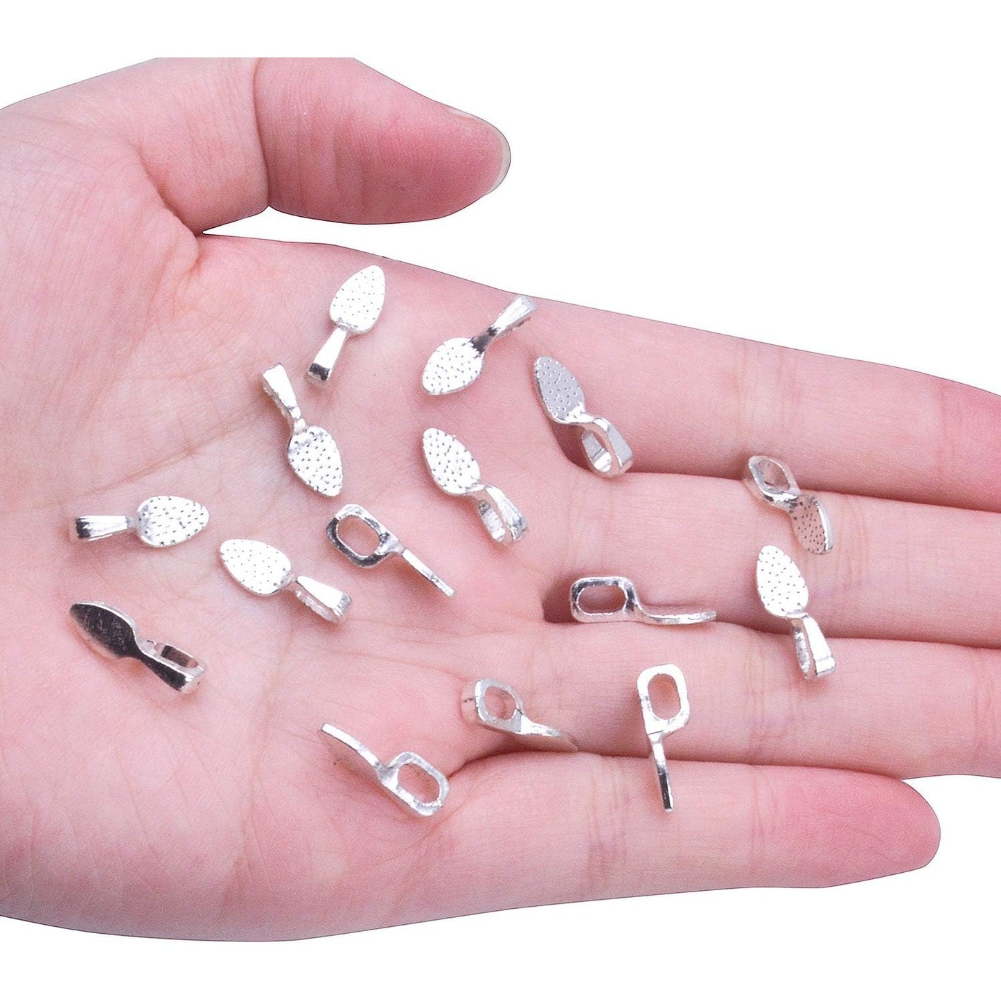 120Pcs Oval Spoon Scrabble Glue On Flat Rocks Earring Pad Bails for Fitting Glass Cabochon Tiles Necklaces Pendants with 1Pcs Box,DIY Jewelry Making