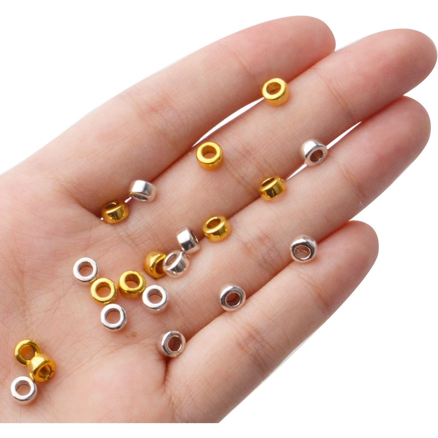 100pcs Alloy Tube Spacer Beads Rondelle Beads European Column Spacers Loose Round Spacers Jewelry Beads Charms for Bracelet Jewelry Crafts Making Supplies,Gold and Silver
